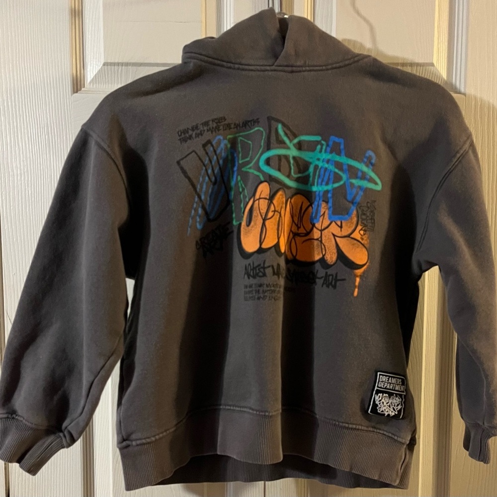 Zara Kids Graffiti Hoodie Grey Graffiti Graphic Print Sold Out Size 11/12 Unisex